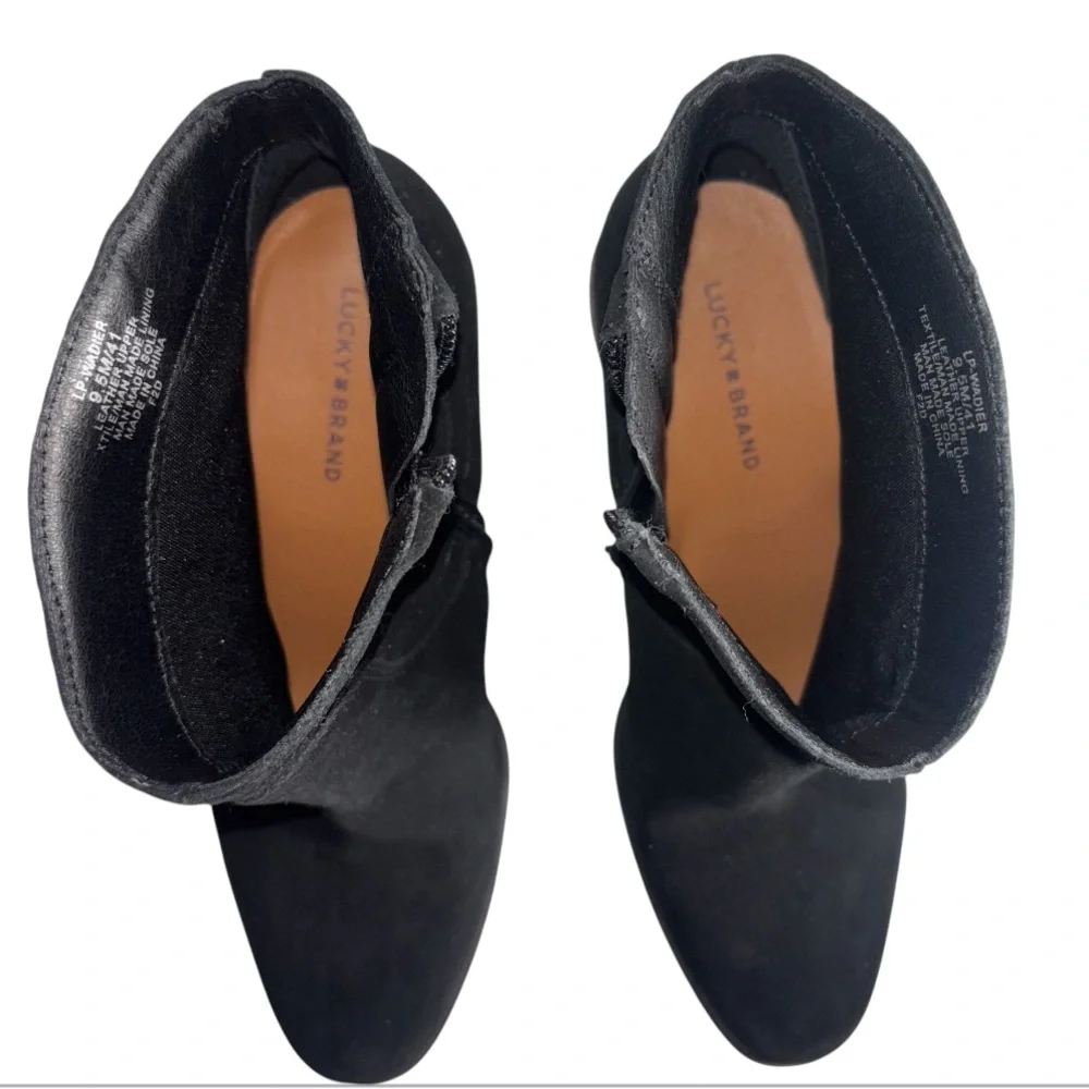 Lucky Brand Black Suede Leather Ankle Boot Wedge Heel Women’s 9.5 Style Wadier